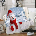 Manta de felpa de cristal con patrón de muñeco de nieve navideño